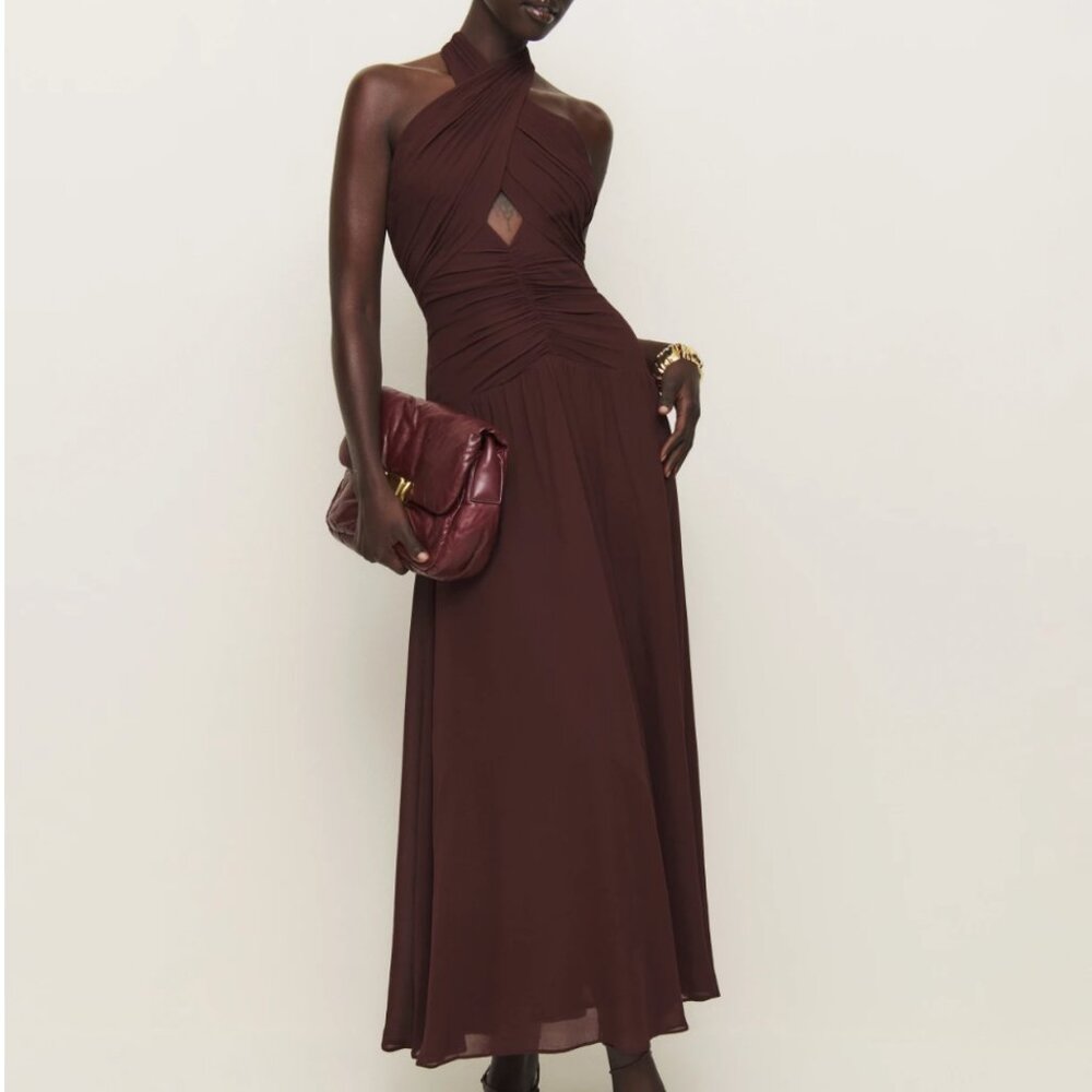 Reformation Burgundy Halter Maxi Dress